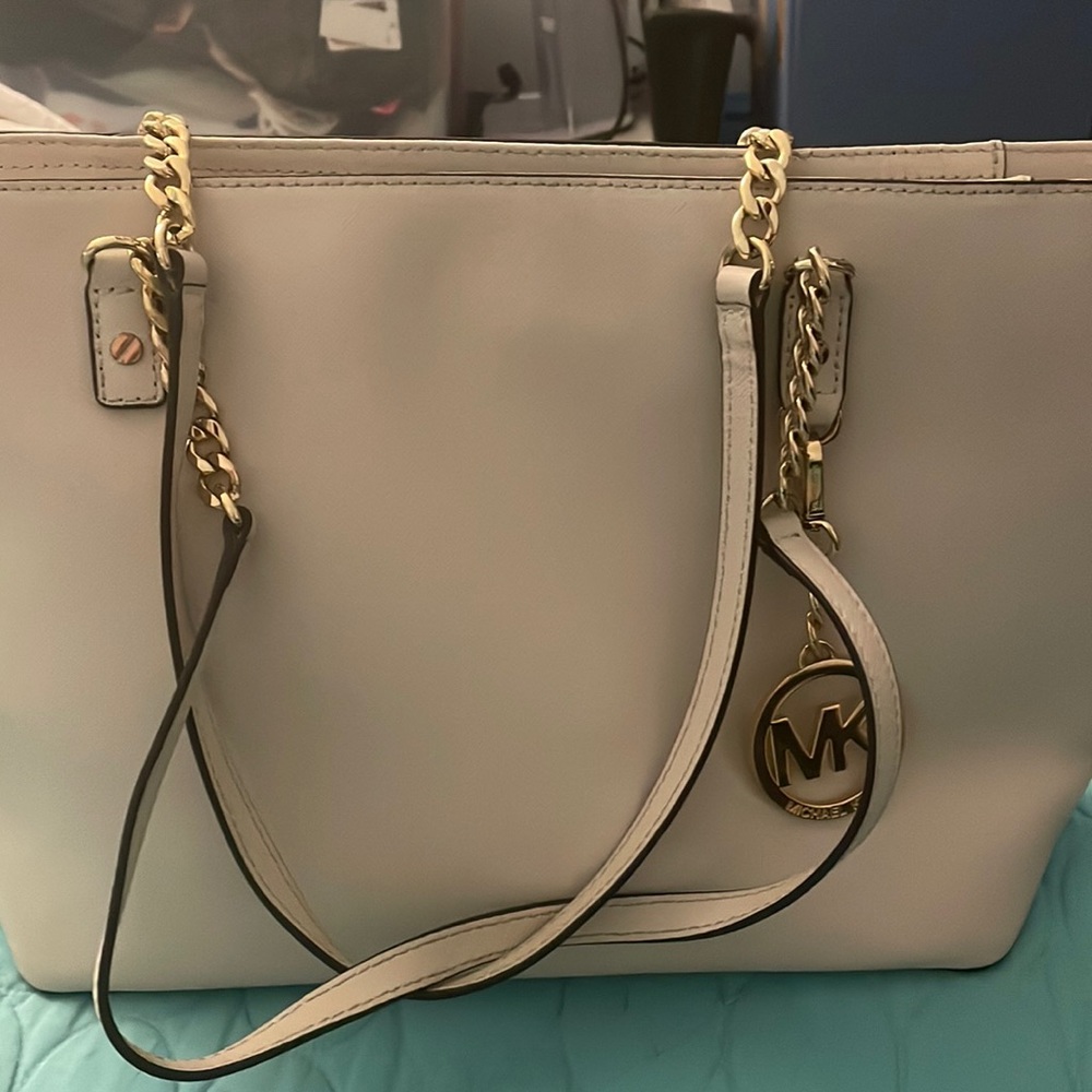 Michael Kors Cream Satchel with Gold Hardware